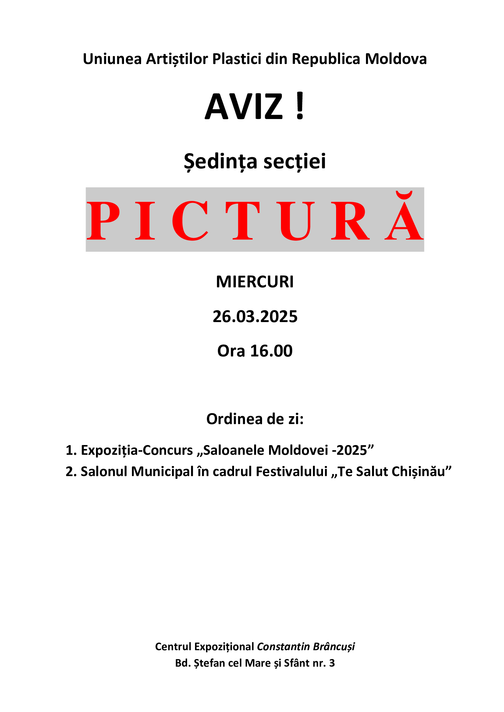 Aviz. Ședința secției Pictură din 26.03.2025
