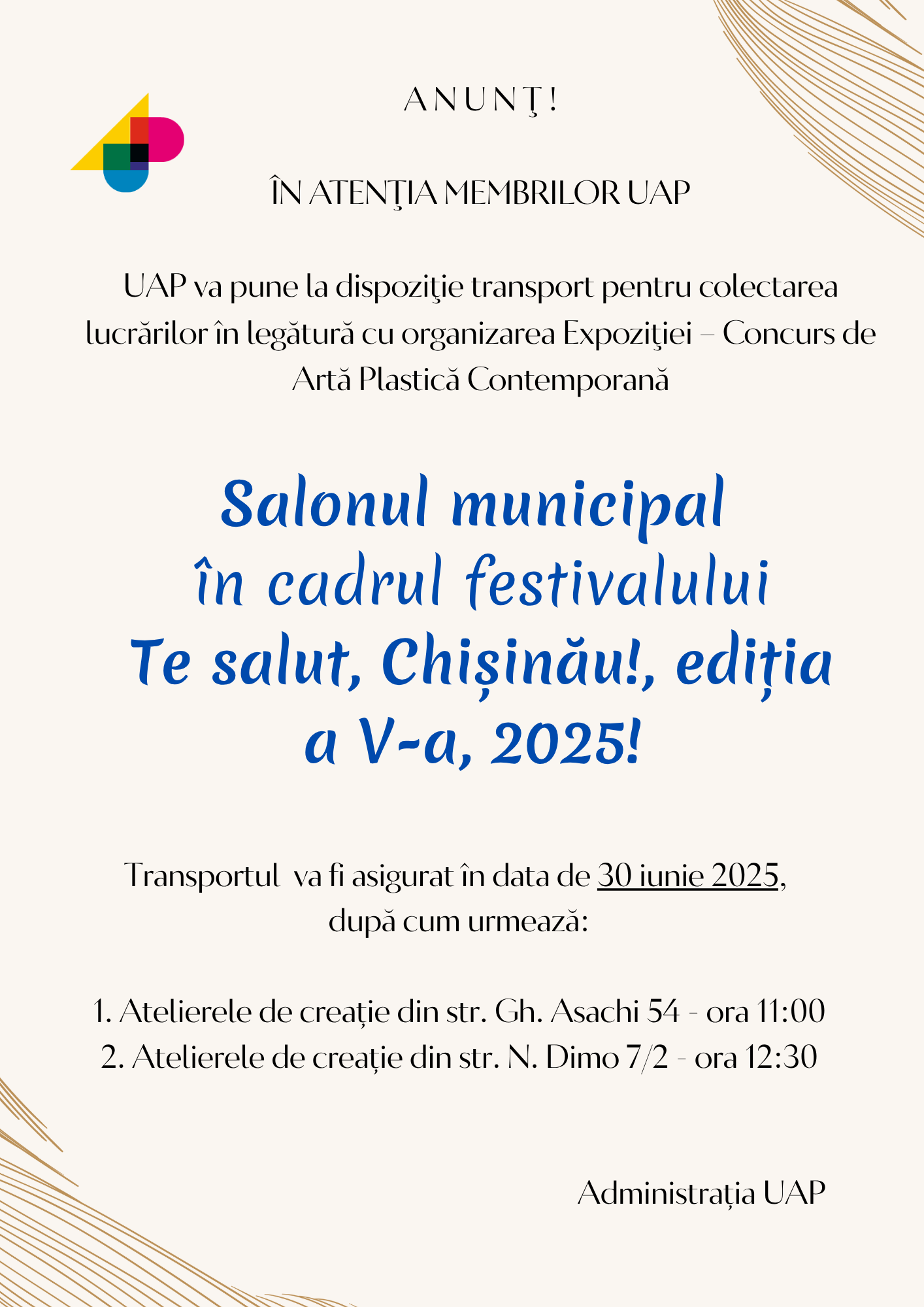 Anunț. Salonul municipal în cadrul festivalului Te Salut, Chișinău!