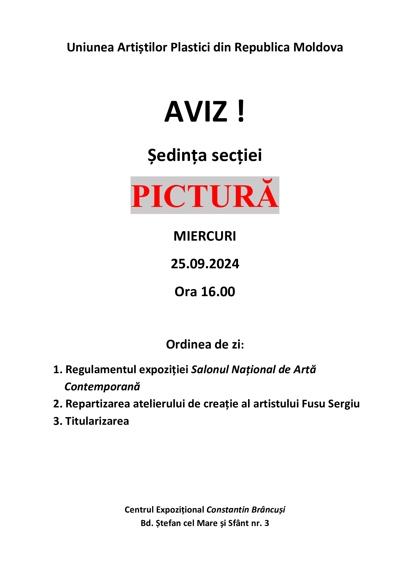 Aviz. Ședința secției Pictură din 25.09.2024