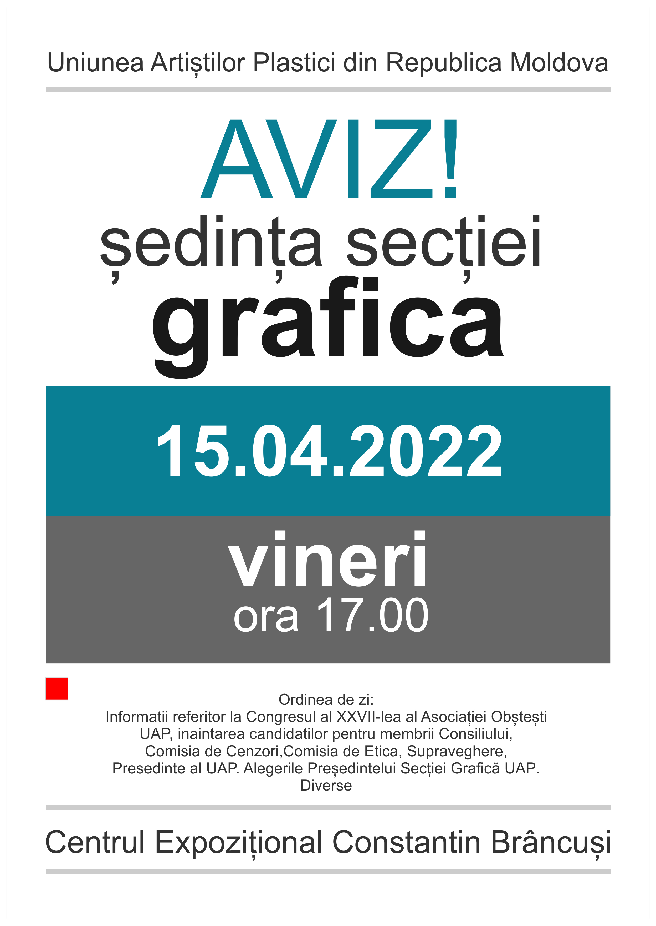 Aviz. Şedinţa secţiei Grafică 15.04.2022