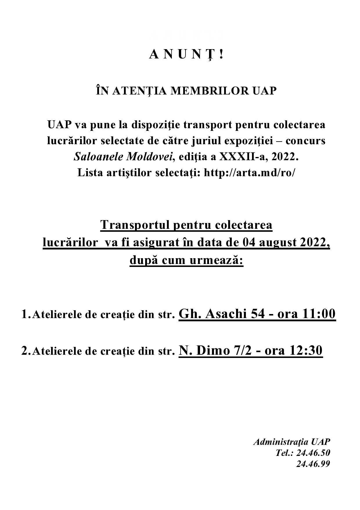 Anunț. Transport Saloanele Moldovei, 2022