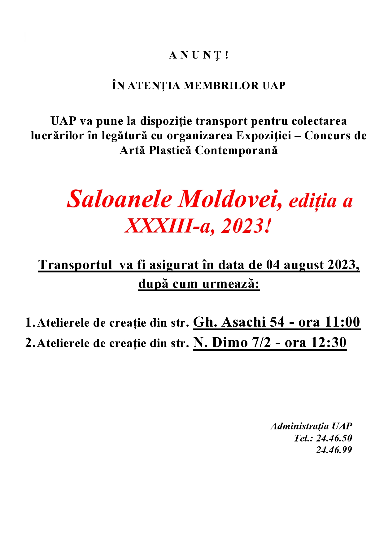 Anunț. Transport Saloanele Moldovei, 2023