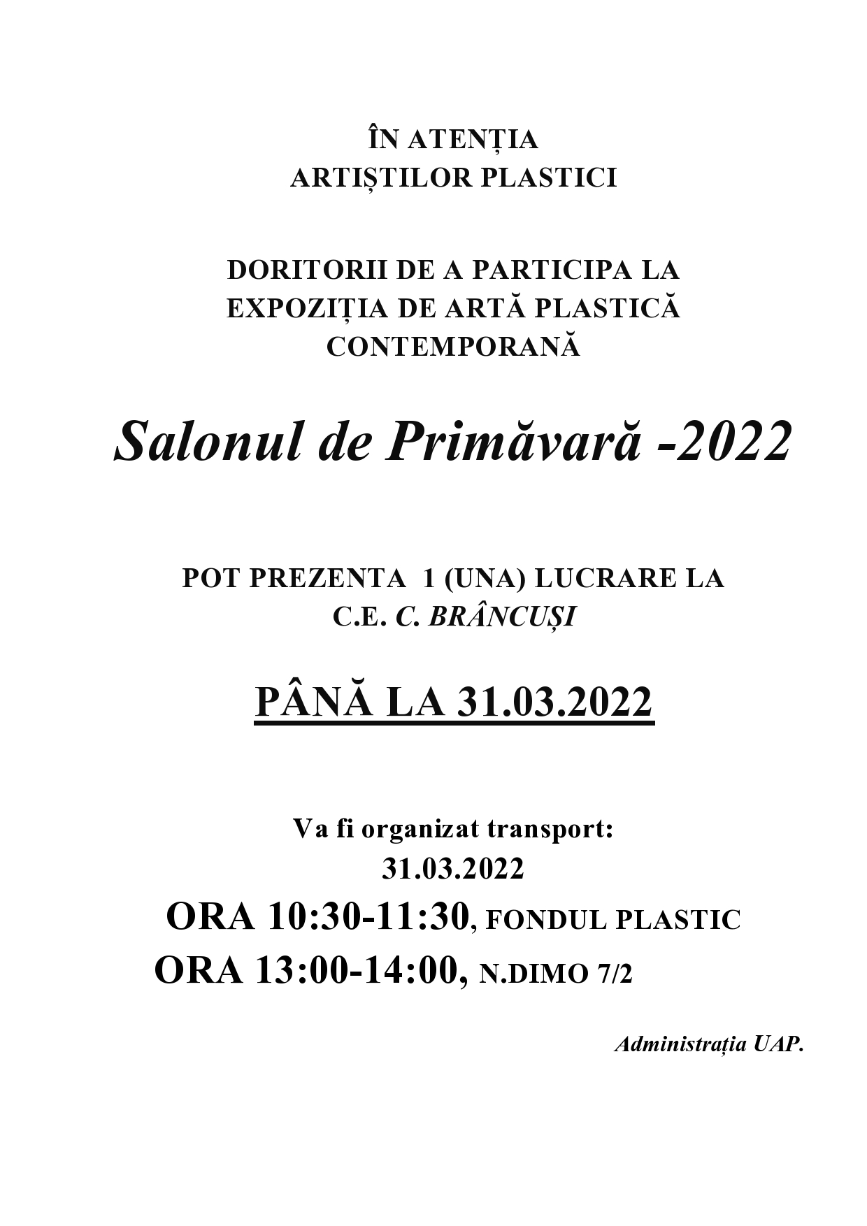 Anunţ. Salonul de Primăvară 2022