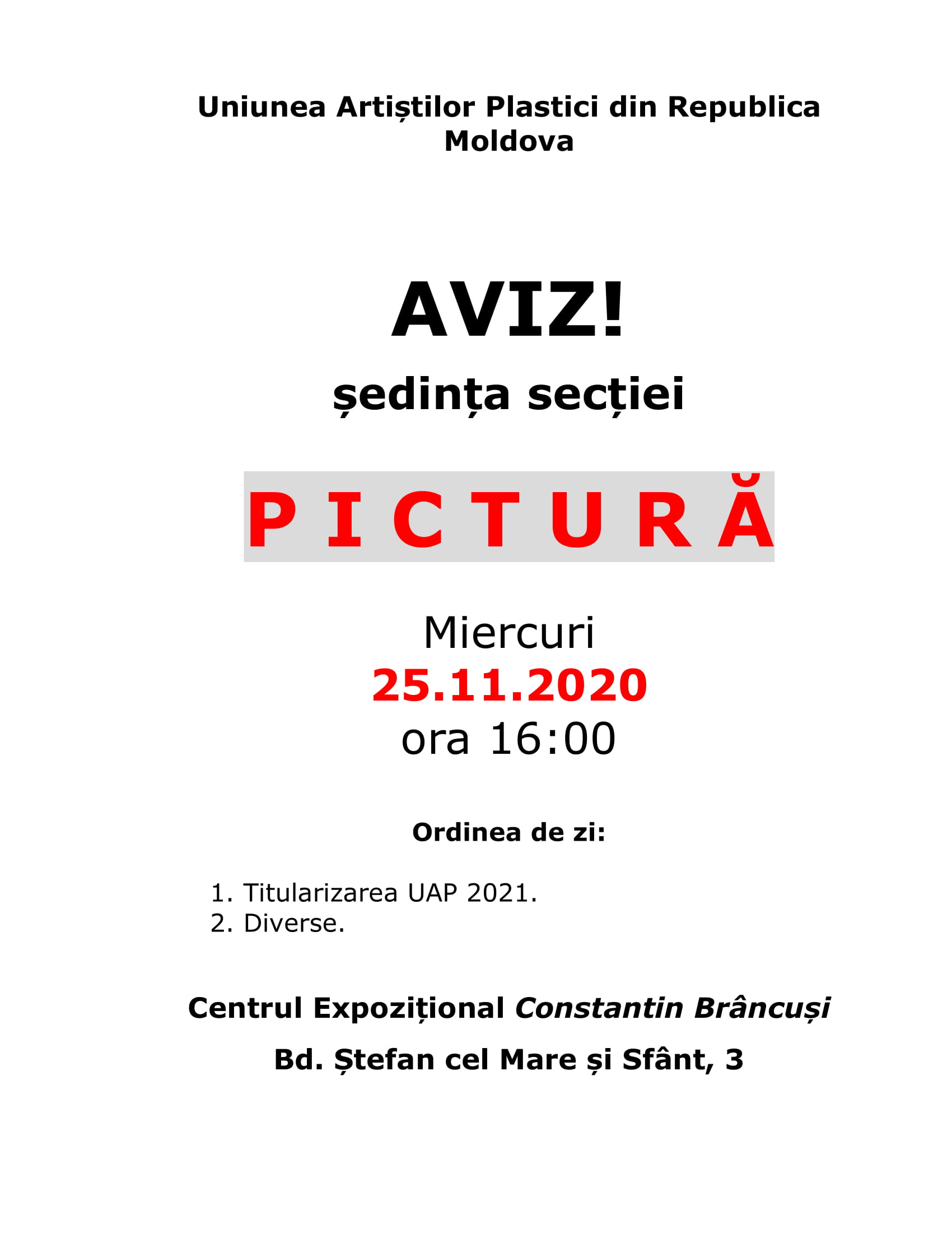 Aviz. Şedinţa secţiei Pictură