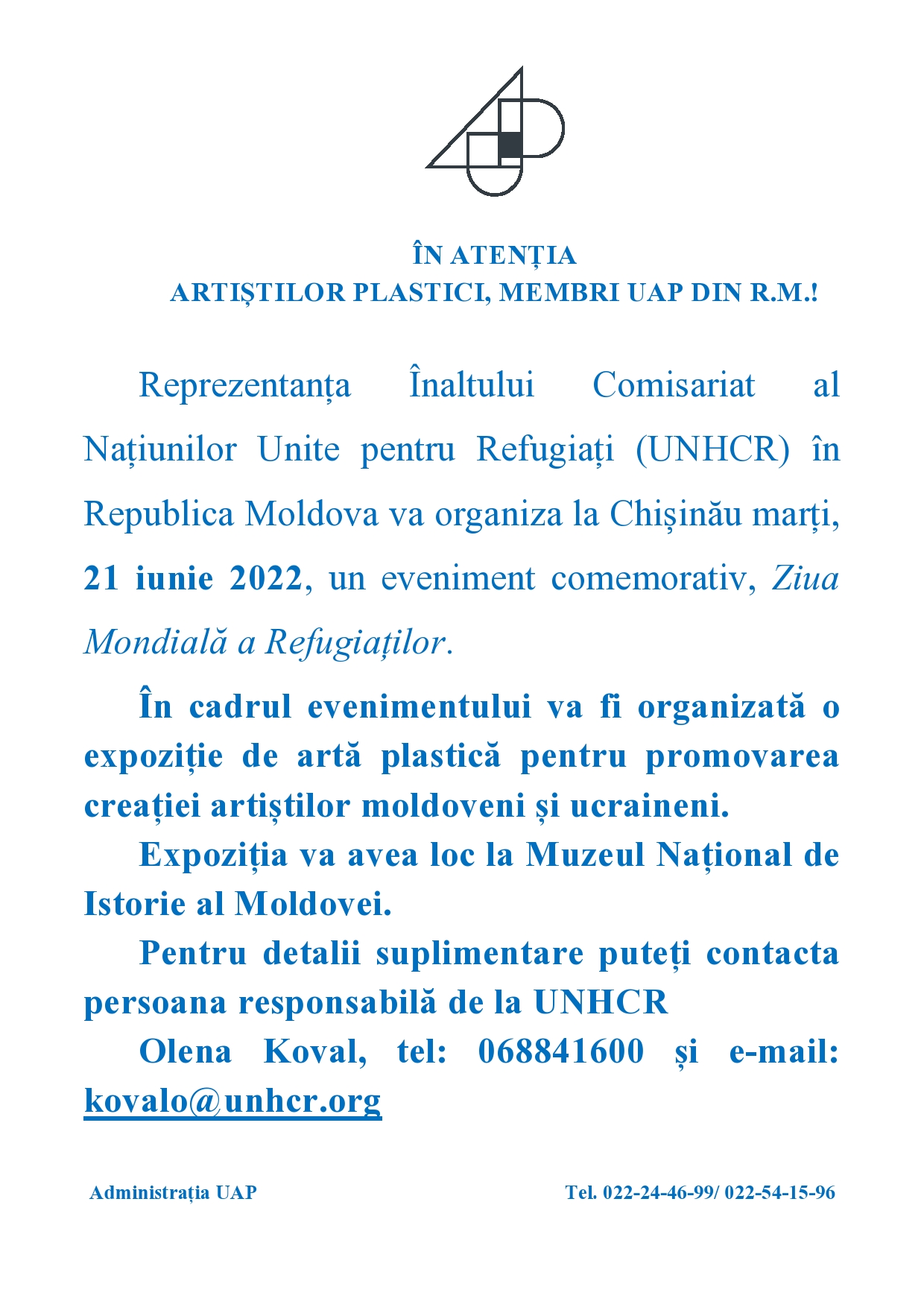 Anunț. Ziua Mondială a Refugiaților