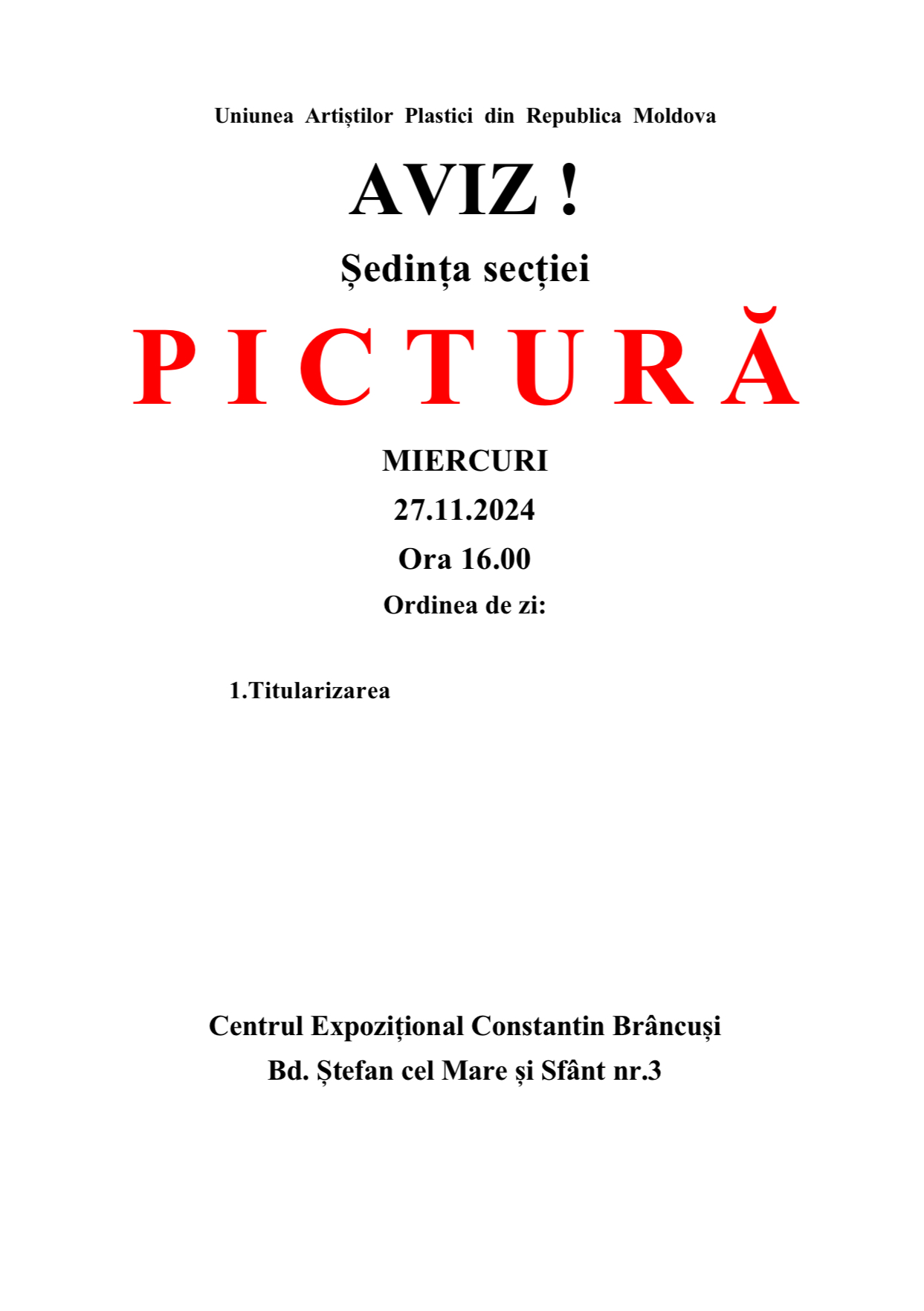 Aviz. Ședința secției Pictură din 27.11.2024